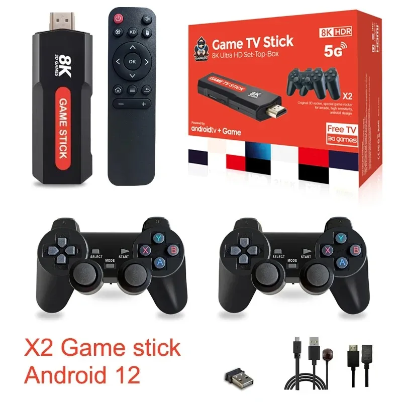 X2 Video Game stick Android 12 8K TV BOX Dual system WiFi 4G/5G Wireless Controller Retro 10000 Games Q9 for Boy Christmas Gift