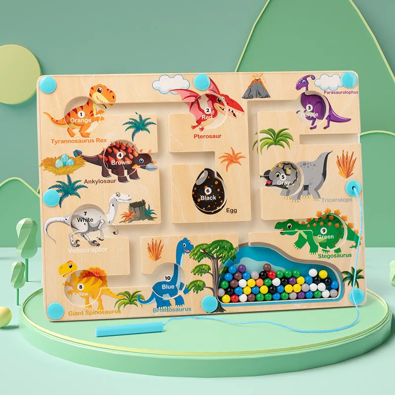 Giocattoli Montessori in legno labirinto di dinosauri classificazione del conteggio magnetico penna magnetica movimento a sfera in movimento gioco