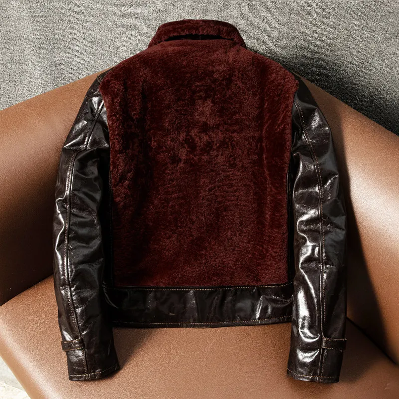 1930 Bear Fur All-in-One Leather Men's Cotton Slim Fit Leather Jacket Short Jacket