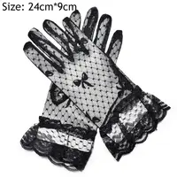 Sexy Dress Party Lace Glove Summer Sunscreen Mittens Women Mesh Bow Lace Gloves Paragraph Wedding Bride Gloves Full Finger Girls 6
