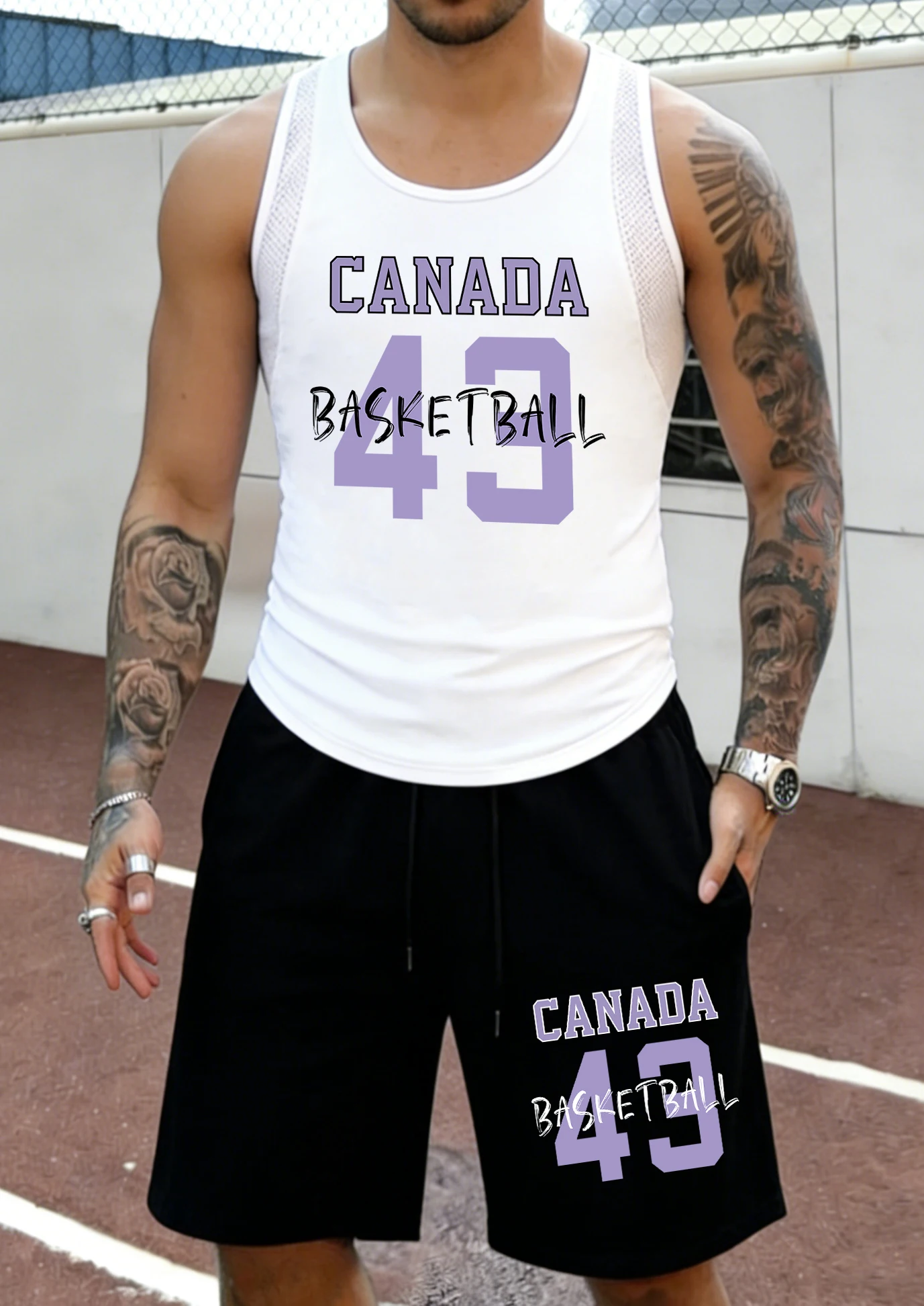 

Canada Number 43 Basketball Print Man Summer Jogging Tank Top Set Of Men Lightweight Soft Clothes Loose Basic Shorts Swim Pants