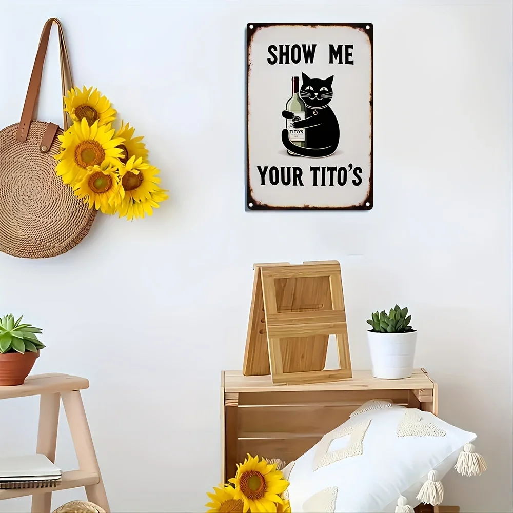 Black Cat Aluminum Sign, Bathroom, Humorous, Funny, toilet, garage, Apartment, Dorm, Barr, Cafe Decor, Rural Poster, 12x8 Inches