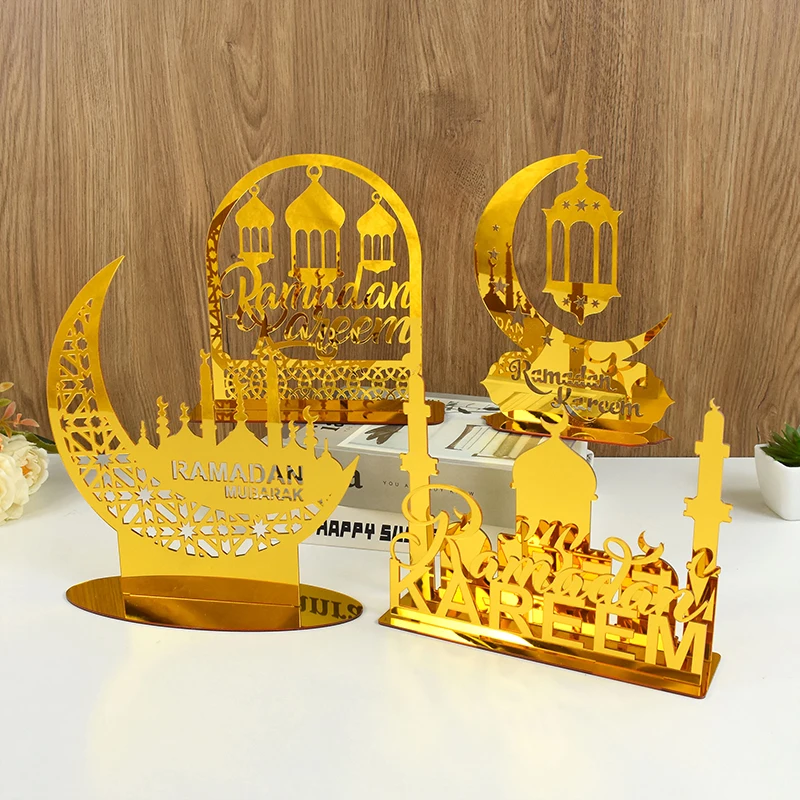 

1pc Eid Mubarak Acrylic Hollow Out Desktop Ornament Ramadan Kareem Decor Islamic Muslim Festival Party Supplies Eid Al Fitr Gift