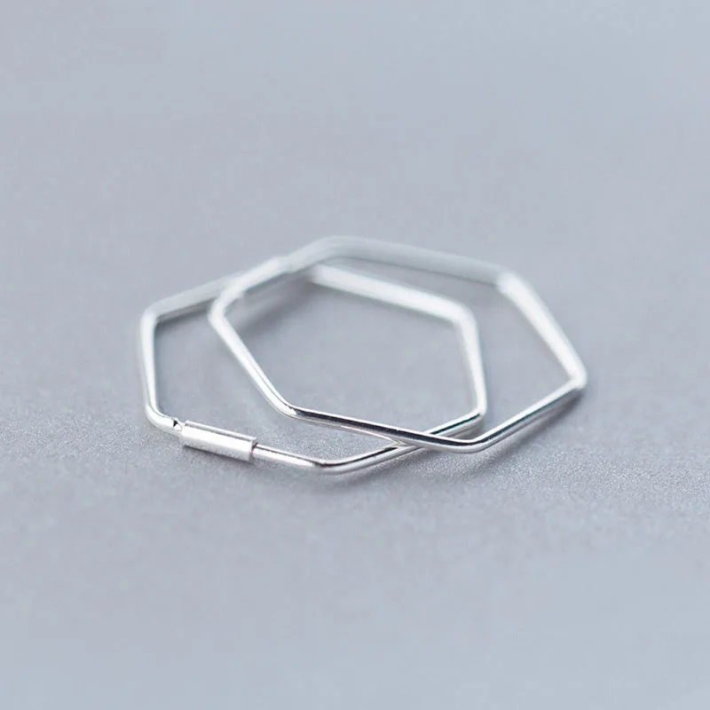 Trustdavis Newest 925 Sterling Silver Women's Jewelry Fashion Cute Hexagon Hoop Earrings For Fine Silver 925 Earring Gift DS133 image 5
