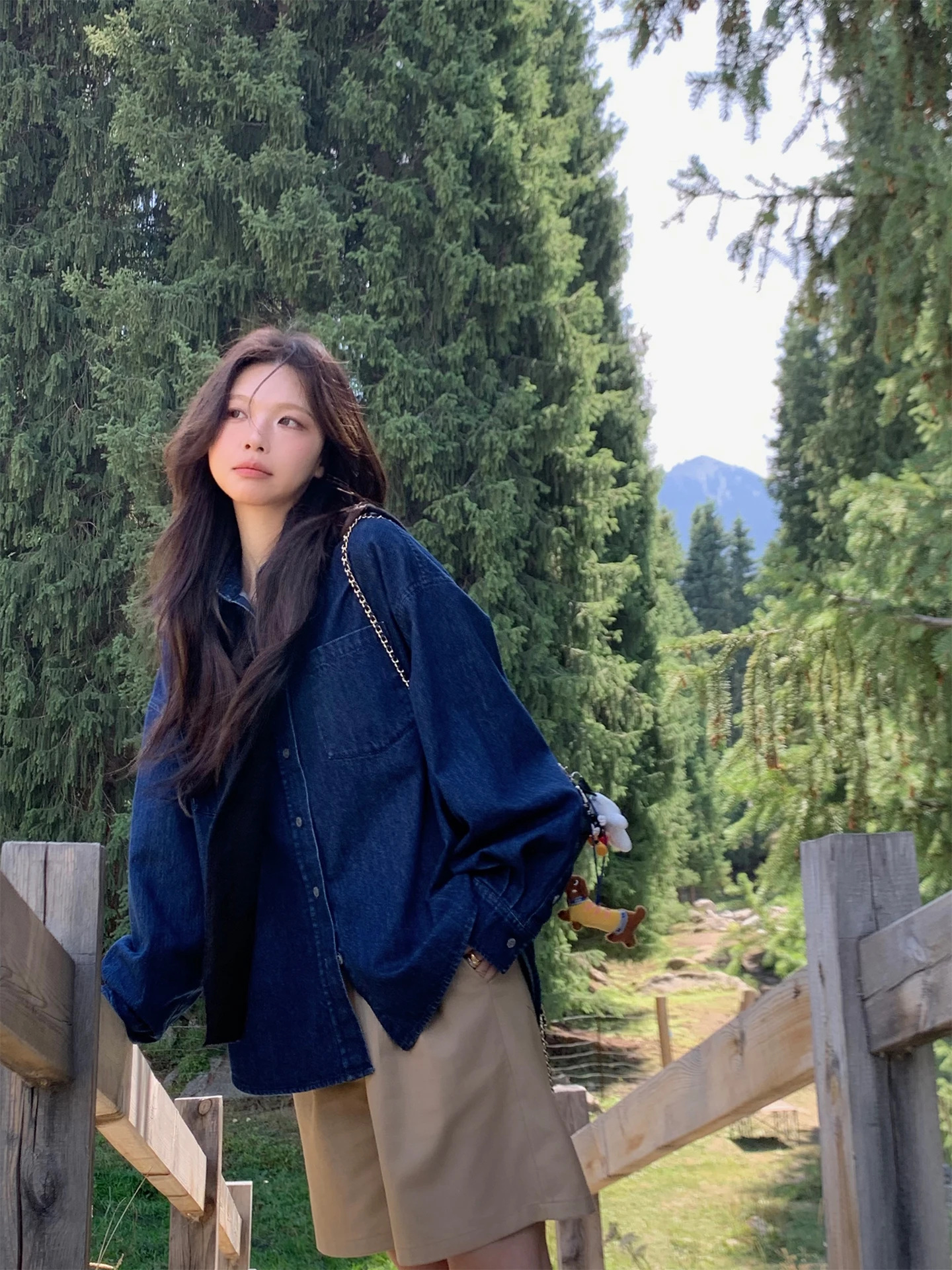 

OOOINKK Autumn Blues Waed Denim Casual Loose oulder Sve Korean Sle Women's Cotton irt Versatile Casual Top