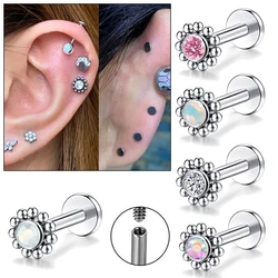 1PC 316L Surgical Steel Flower Opal Labret Lip Ring Cz Internally Threaded Ear Cartilage Tragus Helix Daith Piercing Jewelry