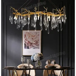 Modern Crystal Chandelier Lighting Ceiling Pendant Dining Room Foyer Chandeliers Drop Hanging Light Fixtures Branch Style Gold