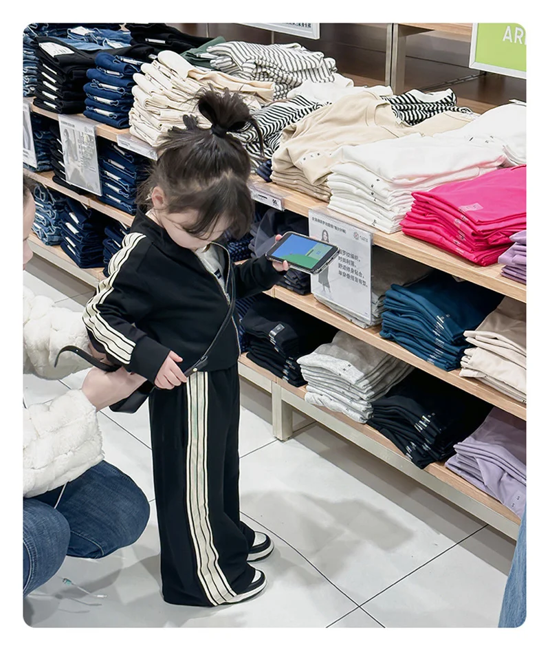 Herbst-Sportsets für Mädchen, gestreifte Mäntel + Hosen, 2-teilig, neue lässige, lockere Outfits, modische Kinderkleidung, Anzüge für 2–8 Jahre – Detail 14