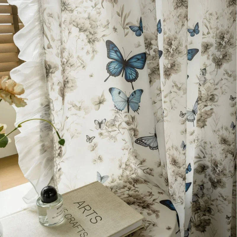 Tulle American Print Butterfly Element Atmosphere Decor Curtains for Living Room Bedroom Dining Study Romantic Grace Custom Size