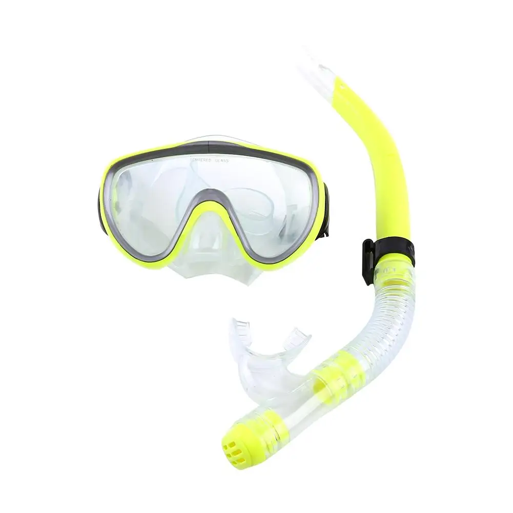 Adult PVC Tempered Glass For Diving Mask with Silicone Mouthpiece and Semi Dry Breathing Tube   4 Colors