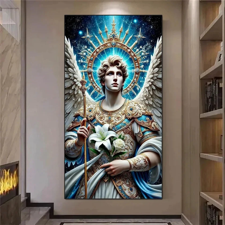 5D DIY Religious Diamond Painting Kit White Angel Man Cross Embroidery Lily Flower Diamond Mosaic Art Gift Large size Home Decor