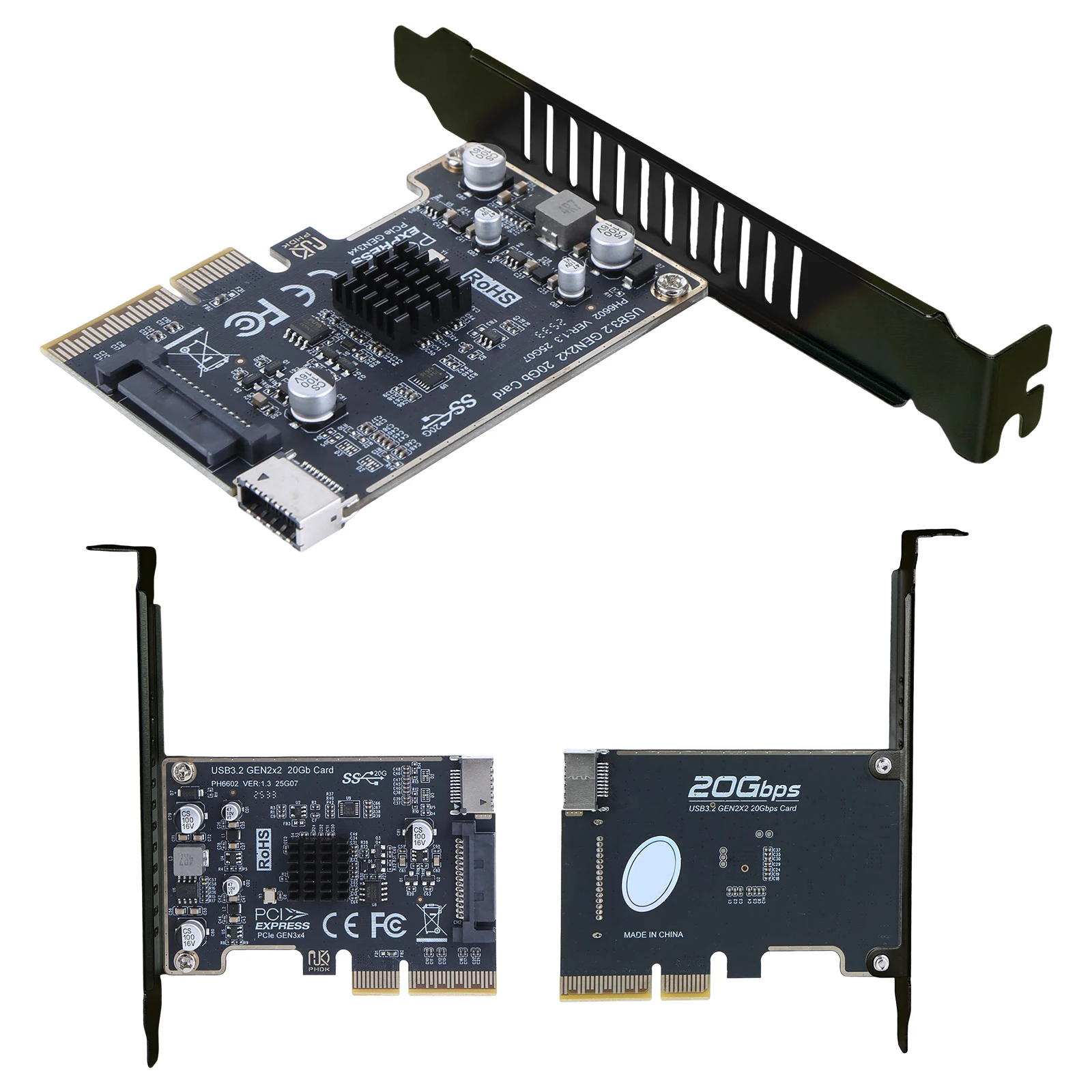 

PCIE X4 To Type-E Adapter Card PCI Express X4 To USB3.2 Type E Converter 20Gbps ASM3242 Expansion Board For Desktop Front Panel