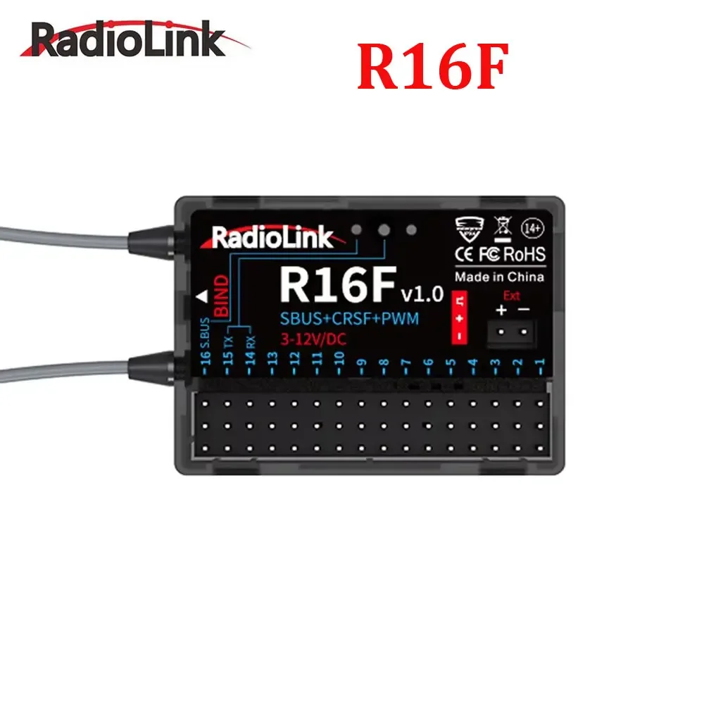 Radiolink R16F RC Receiver 16 Kanal 2.4G Gyro Transmisi Tegangan Mobil Telemetri Jarak Jauh 600m RX untuk Mobil RC Kapal Pesawat