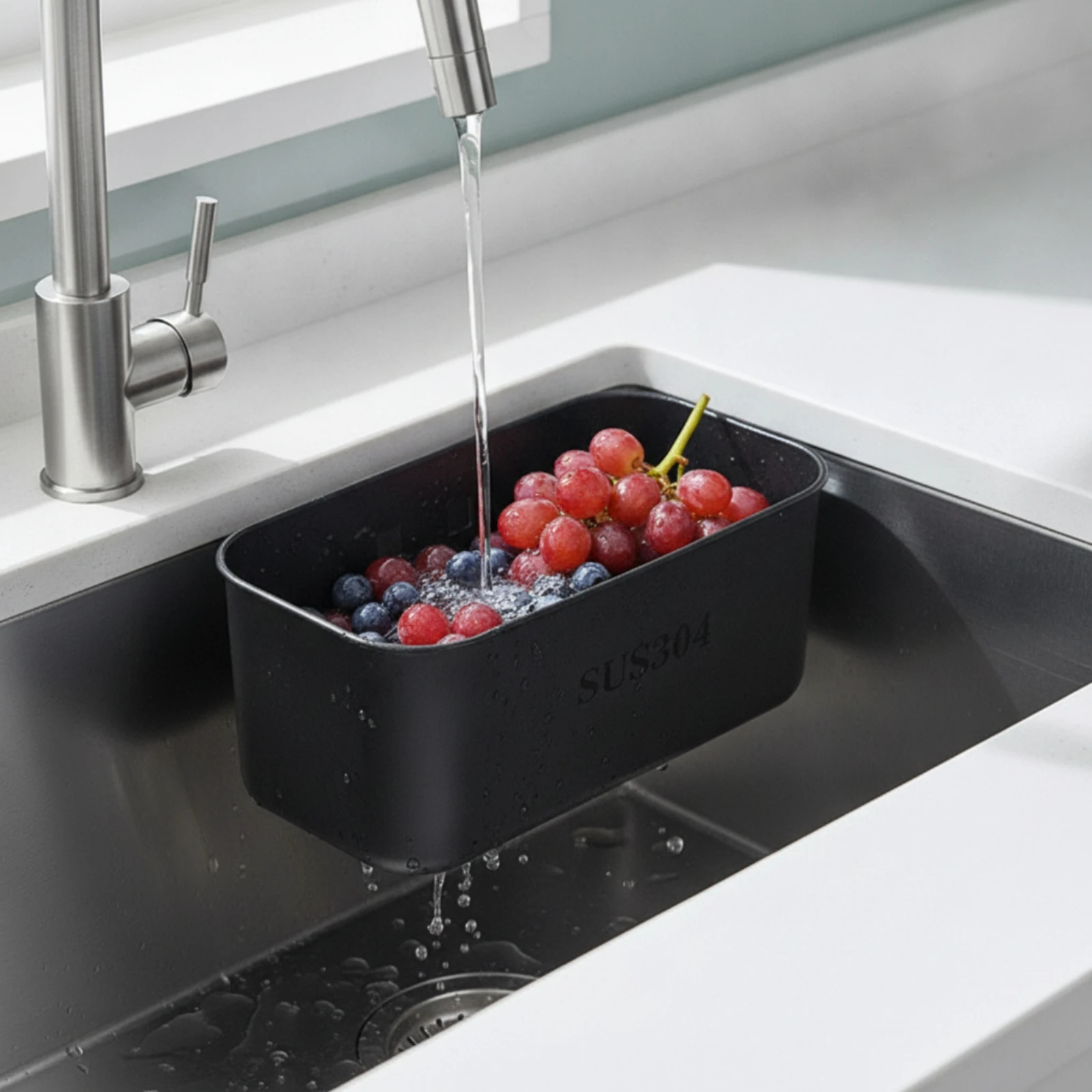 取り付け用カットアウト付き排水バスケット-ステンレス製シンク排水バスケット-キッチンシンクザル-穴あきコンパクトタイプ