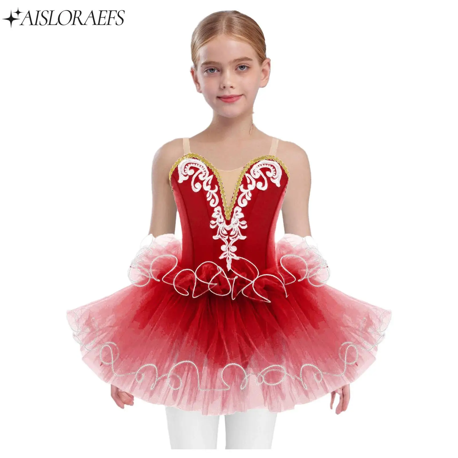 

Girls Ballet Tutu Dresses Professional Competition Ballet Costumes Leotard Embroidery Bodice Layered Dress for Stage Performance