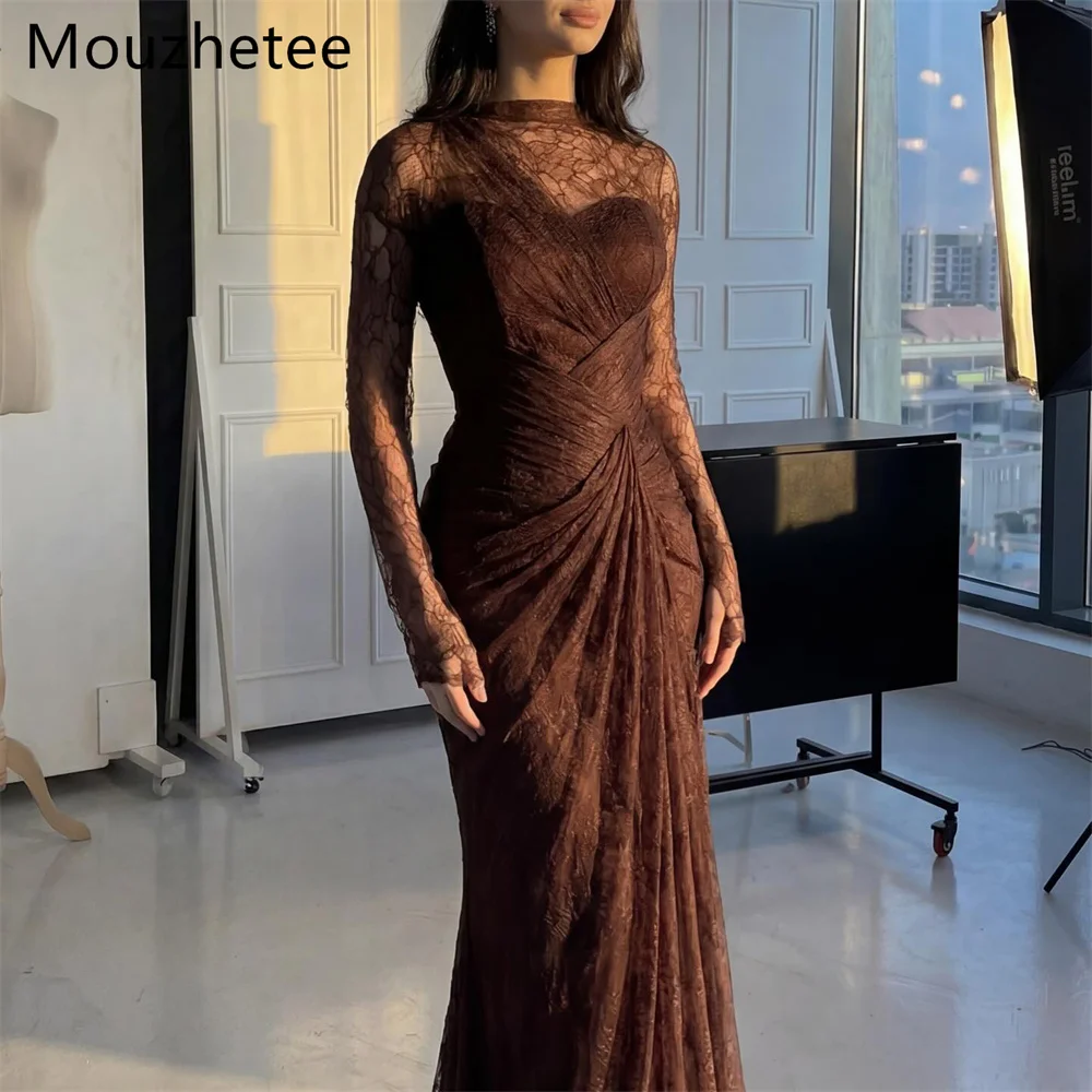 

Mouzhetee Elegant Mermaid O-Neck Lace Brown Dresses Formal Party Gowns for Women Simple Prom Gown Customize 2025