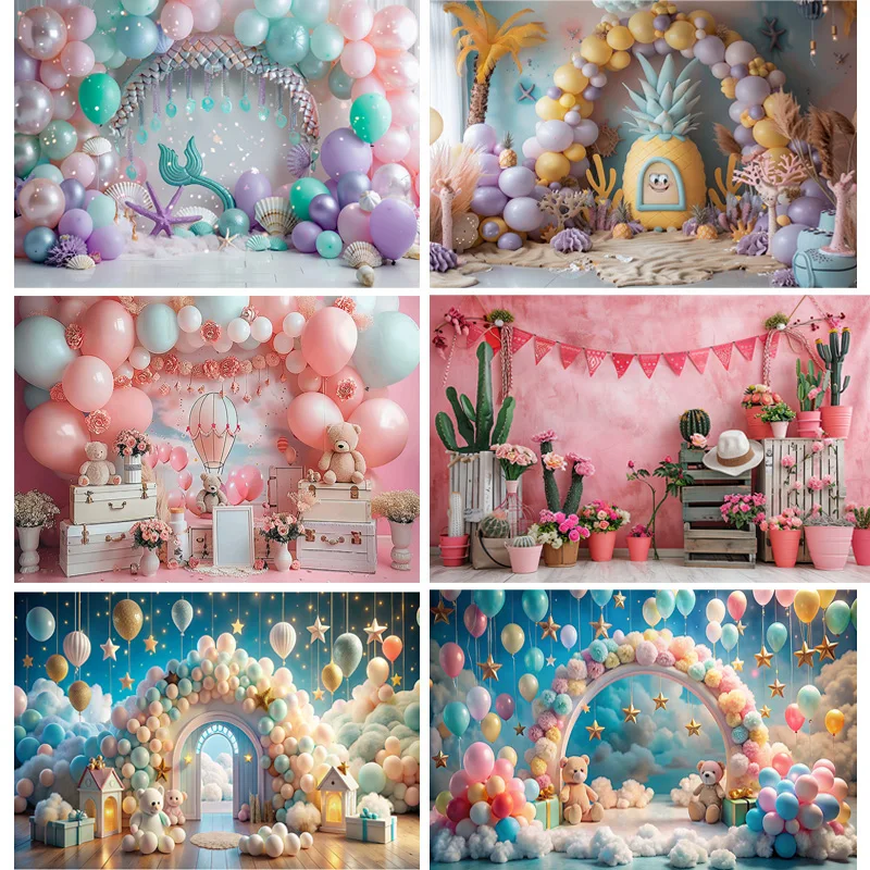 

Happy Birthday Party Photography Backdrop Baby Shower Newborn Portrait Colorful Balloon Arch Decor Photo Studio Background AR-13