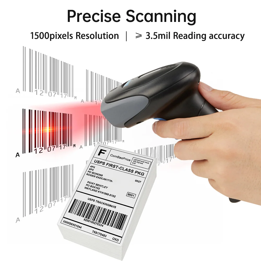 Lettore di codici a barre cablato per scanner di codici a barre laser 1D con cicalino e indicazione LED Porta USB con trigger manuale/automatico per supermercato