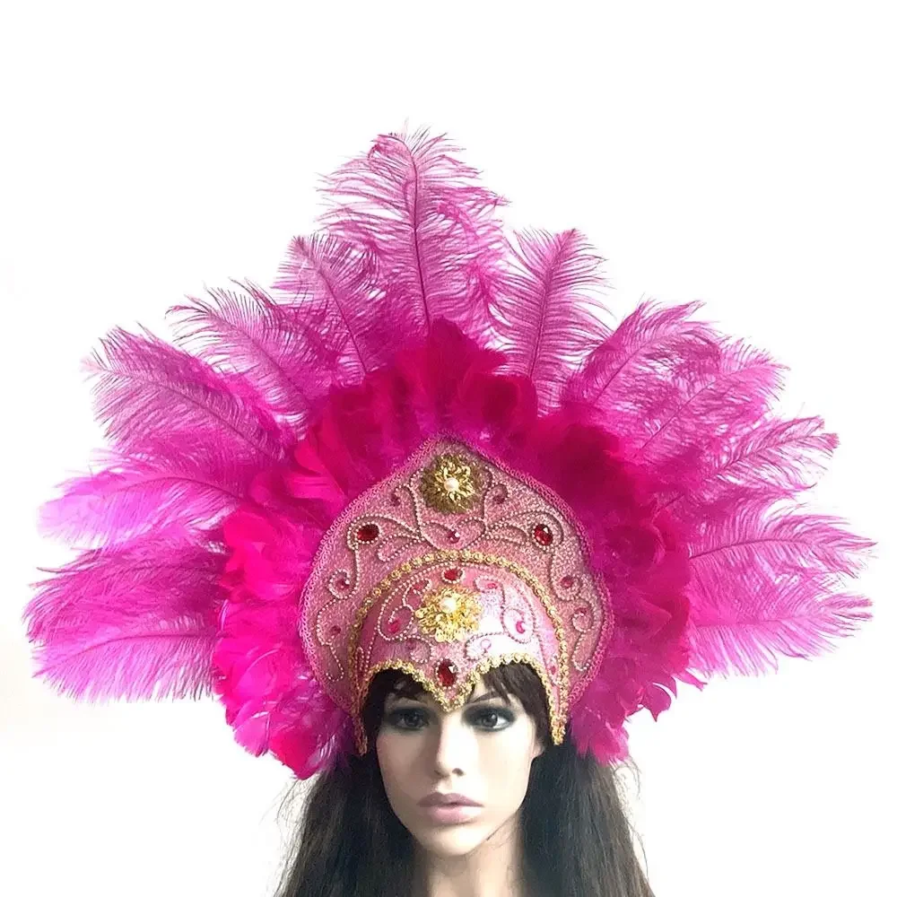 Tocado de plumas para fiesta de Carnaval de Brasil para mujer, tocado de corona, diadema para fiesta