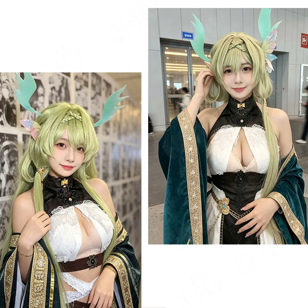 Azur Lane Zeven Provincien Cosplay Wig 95cm Extra Long Grass Green Synthetic Hair Wig Comes with Complimentary Wig Cap
