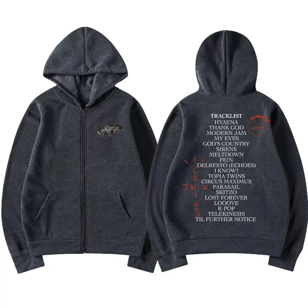 Rapper Cactus Jack Album UTOPIA Double Sided Print Zipper Hoodie Men Women Hip Hop Vintage Zip Up Sweatshirt Oversized Pullovers