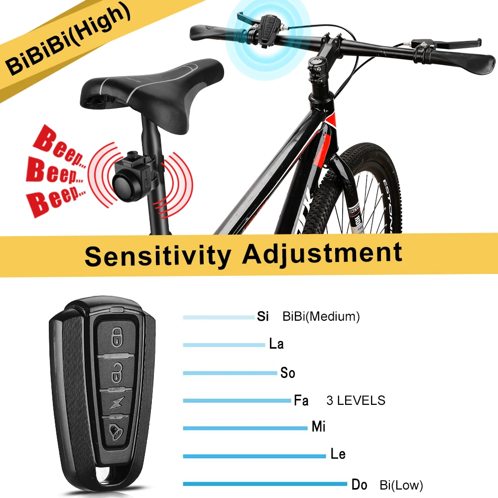 Rockbye Wireless Bike Vibration Alarm USB Rechargeable Motorcycle Alarm Remote Control Anti-theft Bike Detector Alarm System