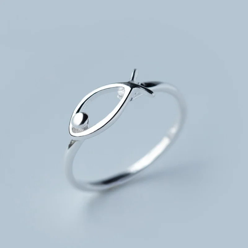 RYJU 100% 925 Sterling Silver Hollow Fish Rings For Women Adjustable Simple Fashion Mini Finger Ring Jewelry Valentines Day