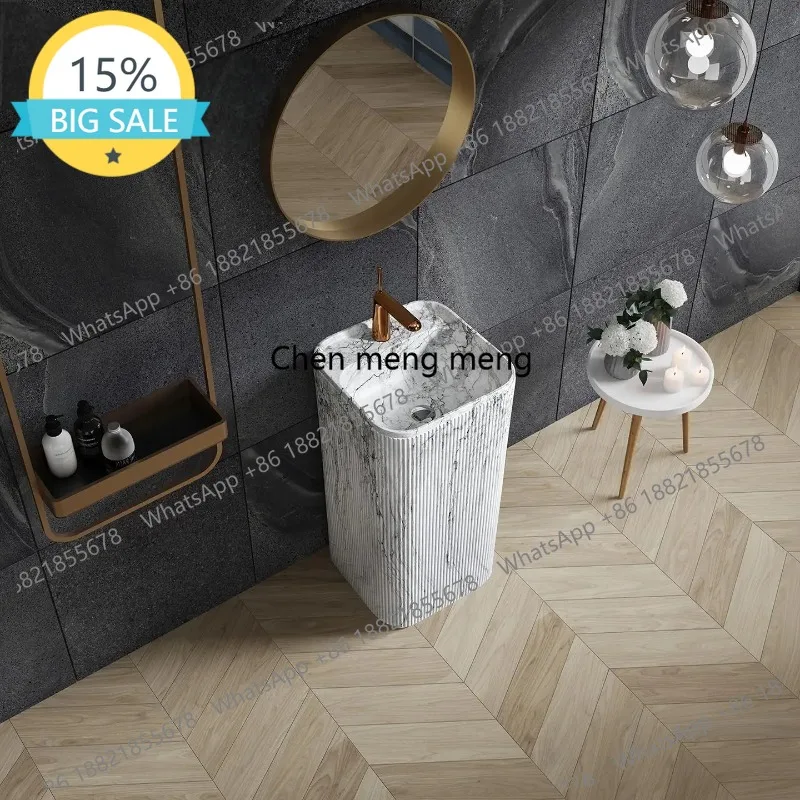 

L07 Luxury Calacatta Pedestal Sink, Italian Freestanding Artificial Marble Basin with Faucet for Hotel Villa, Customizable