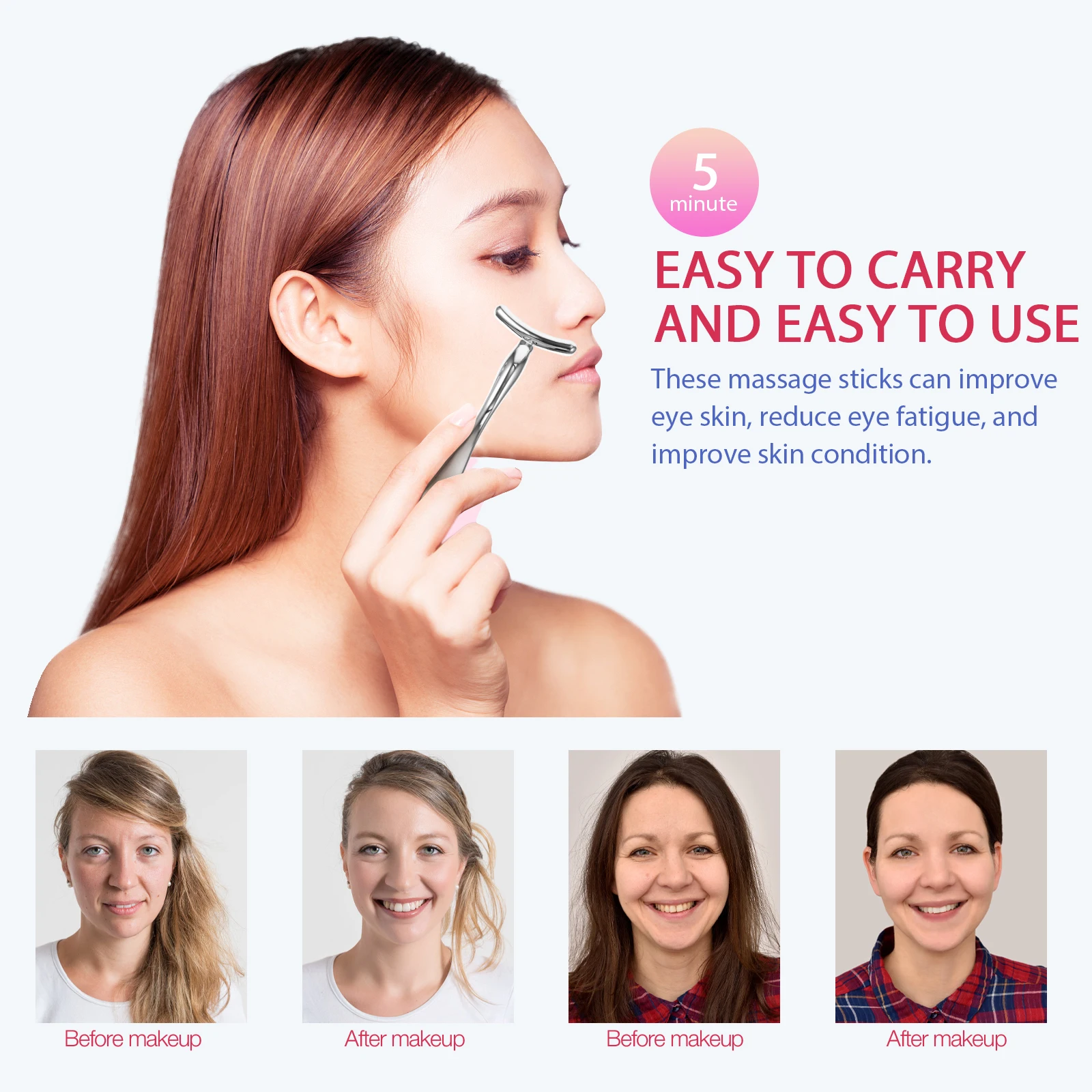 

2Pcs Eye Cream Applicator Dual Function Massage Stick for Women Portable Skin Care Roller Relieves Tired Eyes Puffiness Beauty