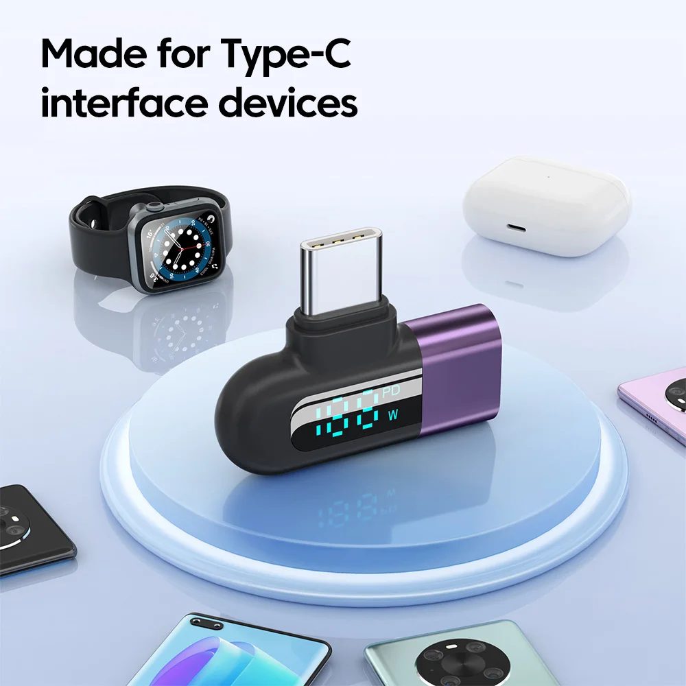 120W Elbow 90 Degree OTG Type C To Type C Adapter Digital Display 6A Fast Charge Data Transfer USB C To C Connector With Lanyard