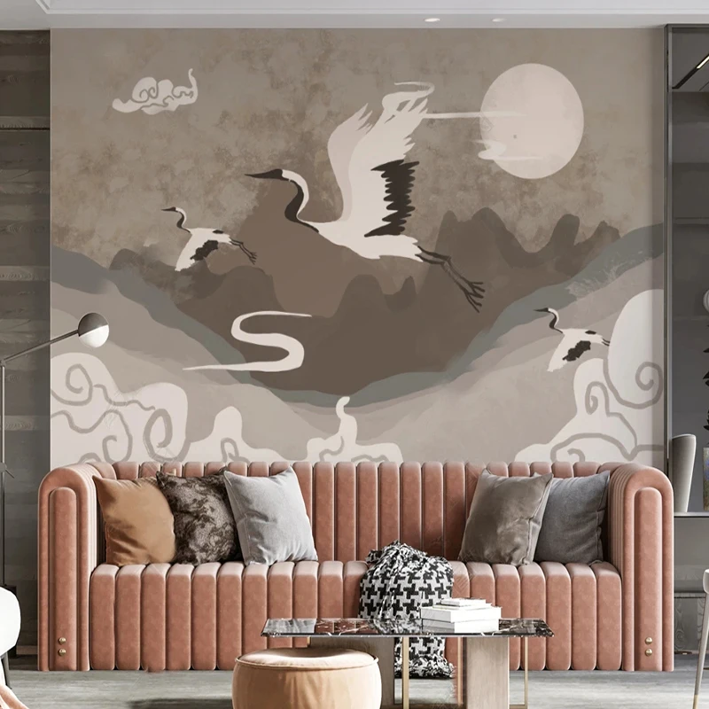 

Photo Wallpaper Chinese Crane Landscape Painting Art Background Wall Mural Home Decor Sticker Poster Papel De Parede For Bedroom