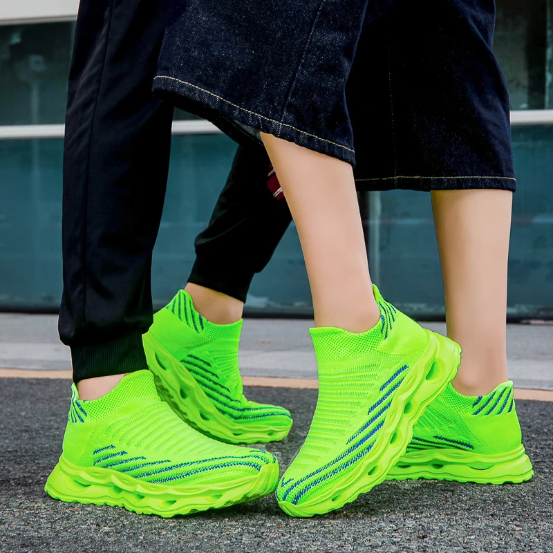 

Fashion Green Men's Running Shoes Big Size 35-47 Breathable Slip-on Socks Sneakers Men High Top Platform Women's Casual Sneakers