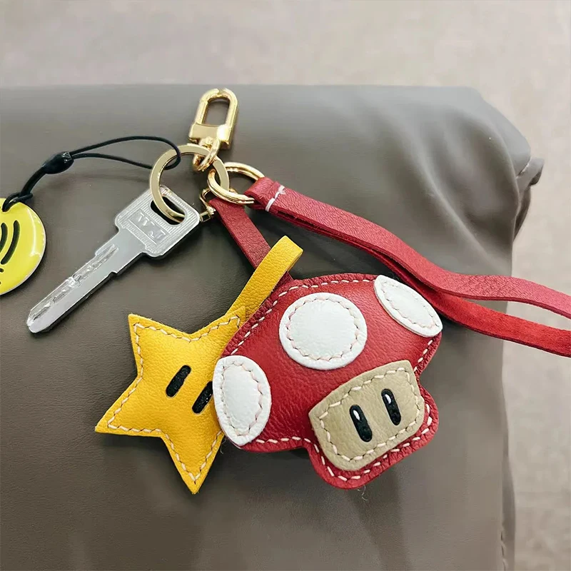 

Women's Genuine Leather Cartoon Star Keychain Pendant Cute Animal Panda Rabbit Bear Bag Pendant Creative Bus Car Key Pendants