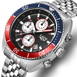 LIGE New Mens Watches Top Brand Sports Quartz Date Wristwatch Man Luxury Stainless Steel Waterproof Chronograph Men Gift+Box