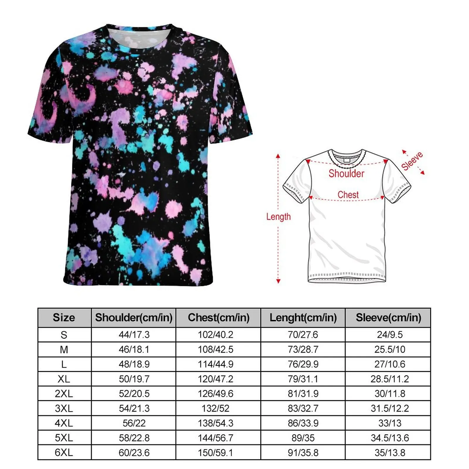 Summer T Shirt Colourful Paint Splatter T-Shirts Splash Art Awesome Hip Hop Tees For Men Short Sleeve Custom Plus Size Clothing