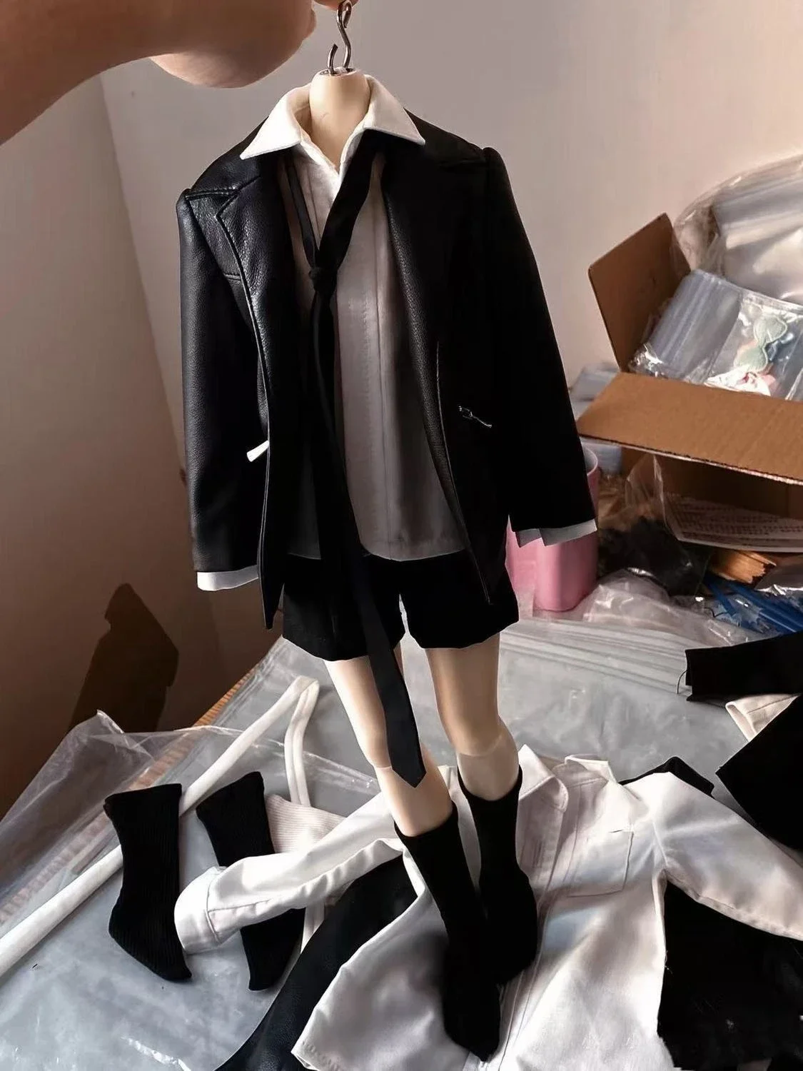 1/4 Doll's Clothes Suit for 45cm Bjd Doll Coat+shirt+shorts+bow Tie+socks Handsome Dress Up Play House Doll Accessories, No Doll