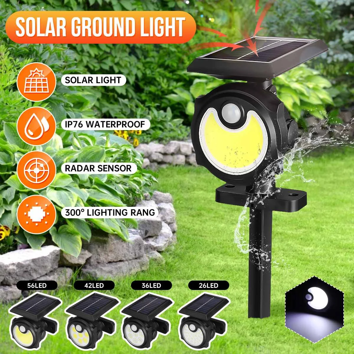 New Wall mount + ground plug two-in-one single head solar wall light human body induction outdoor garden light household fence