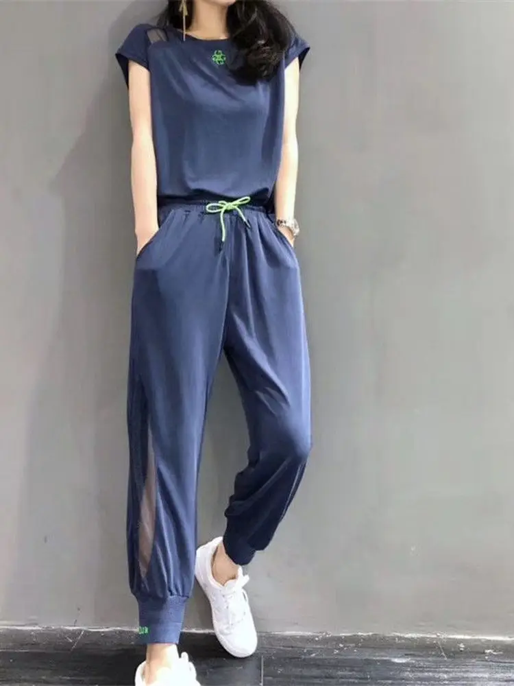 Tracksuit Set Women Summer New Fashion Foreign Style Short Sleeve Harlan Slim Casual Two-piece Sports Suit Woman Sportswear