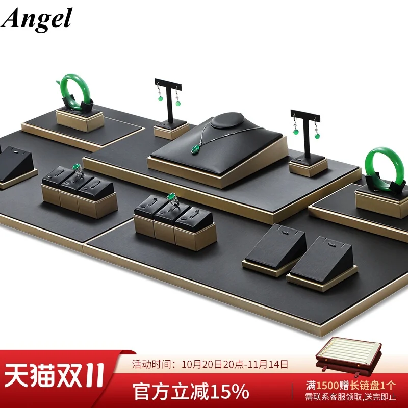 

Роскошный набор ювелирных изделий из матовой искусственной кожи черного цвета, универсальная подставка для прямой трансляции и витрины магазина из нефритовых драгоценных камней