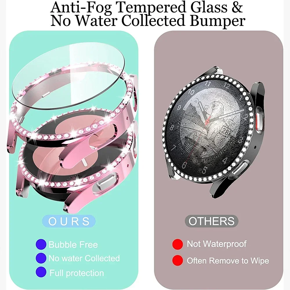 Glass+Watch Cover For Samsung Galaxy Watch 5 40mm 44mm and 5 Pro 45mm Hard PC Diamond Bling Case Bumper+Glass Screen Protector