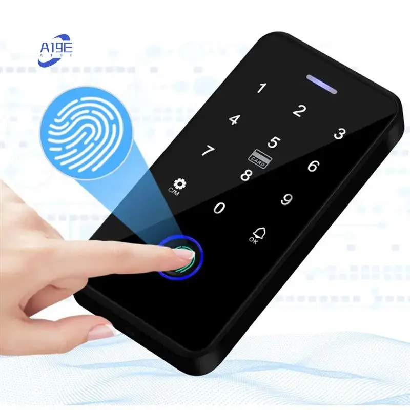 

A19E-NFC Bluetooth Tuya APP Клавиатура контроля доступа Водонепроницаемая RFID-клавиатура 13,56 МГц Биометрический сенсорный дверной механизм с отпечатками пальцев