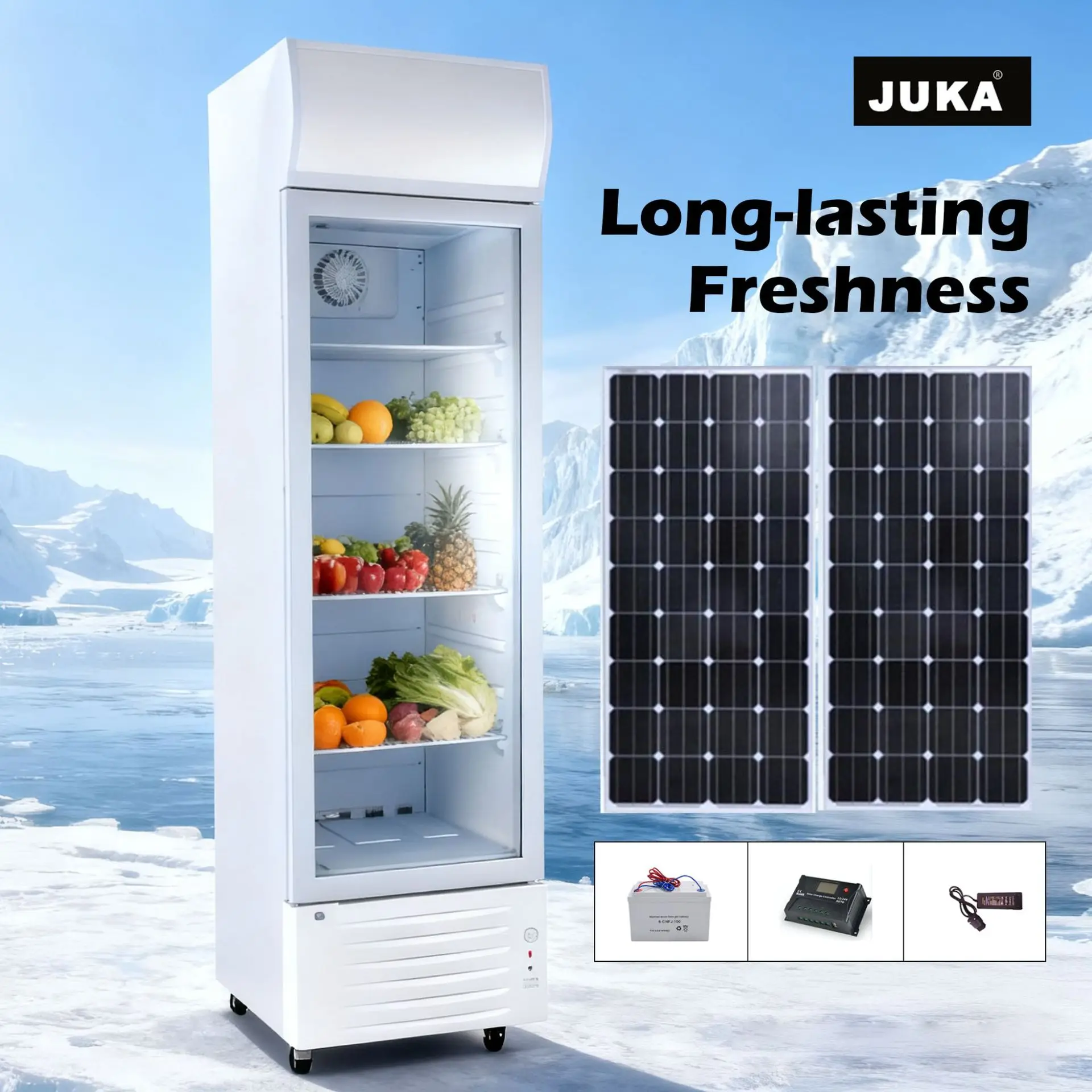 

Solar vertical refrigerated freezer DC 12v24v commercial household display cabinet wholesale