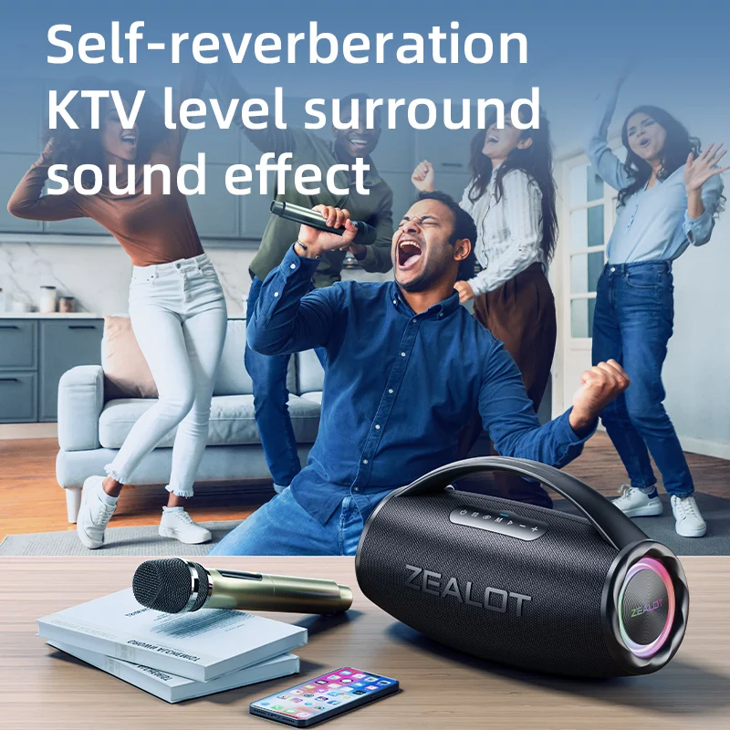Zealot-S97M Bluetooth Speaker with Wireless Microphone, Portable Loud Party Bluetooth Speaker Full Range Drivers/Deep Bass