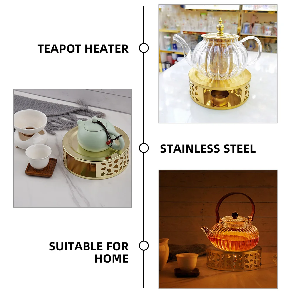 Stainless Steel Heating Base Metal Teapot Heater with Tealight Holder Warmer Round Warmers for