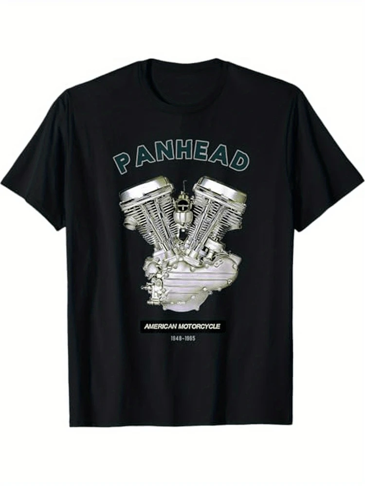 

Vintage PanHead Motorcycle-Inspired-Retro V-Twin Engine Design -100% cotton O-neck short sleeve casual printed men's T-shirt.