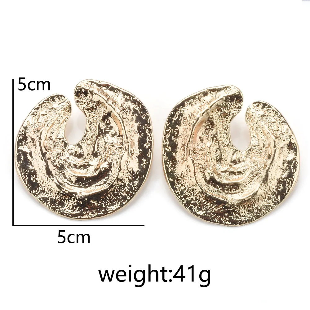 2024 New ZA Fashion Irregular Raised Textured Circle Metal Earrings Women Indian Vintage Statement Punk Big Earrings Jewelry