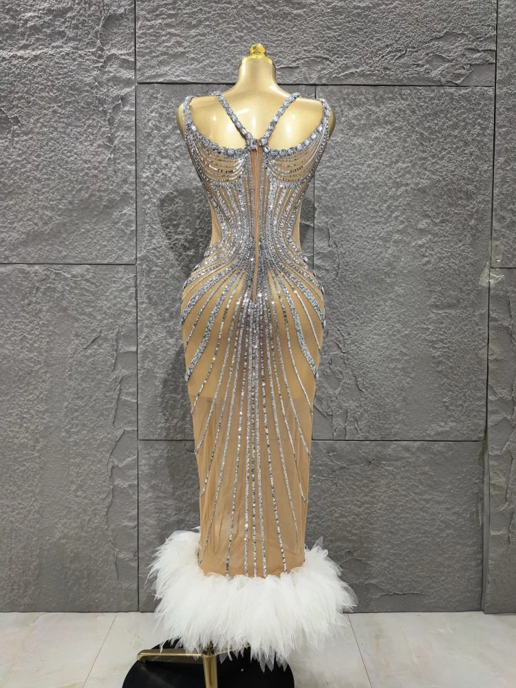 

Shinning Sequins Mesh See Through Long Bodycon Dress Women Sexy Sleeveless Sexy V-Neck Fashion Birthday Party Cocktail Outfit