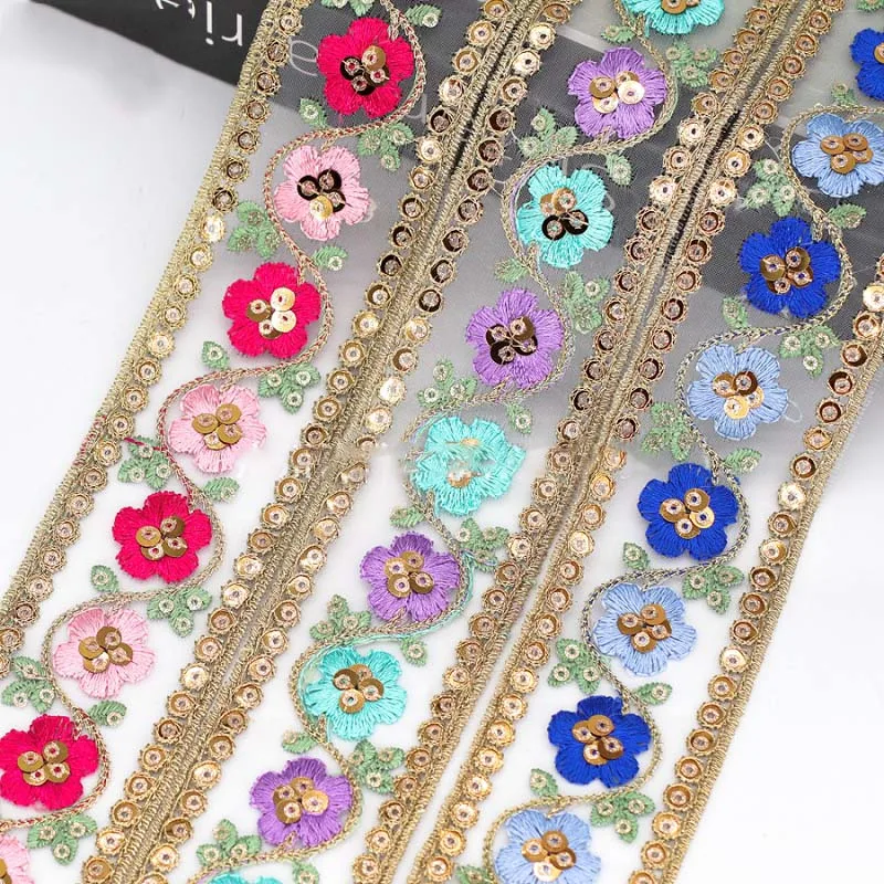 

30 ярдов этническая кружевная лента с блестками, вышитая вручную занавеска, кружевная отделка, штрих-код для украшения одежды шириной 4,5 см