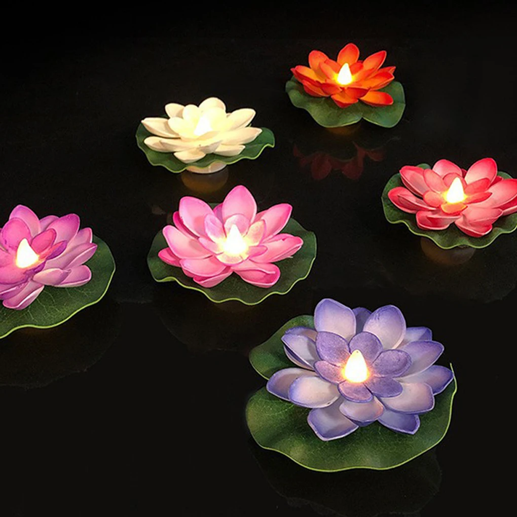 6pcs LED Waterproof Floating Lotus Light Artificial Floating Water Lily Simulation Wishing Lotus Light for Gardens Fish Tank