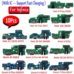 10Pcs，USB Charging Port Board Cable Connector Parts For Infinix Hot 9 Play 10 Lite 10i 11 20 Note 8 8i 12 30 5G Smart 6 Plus 7